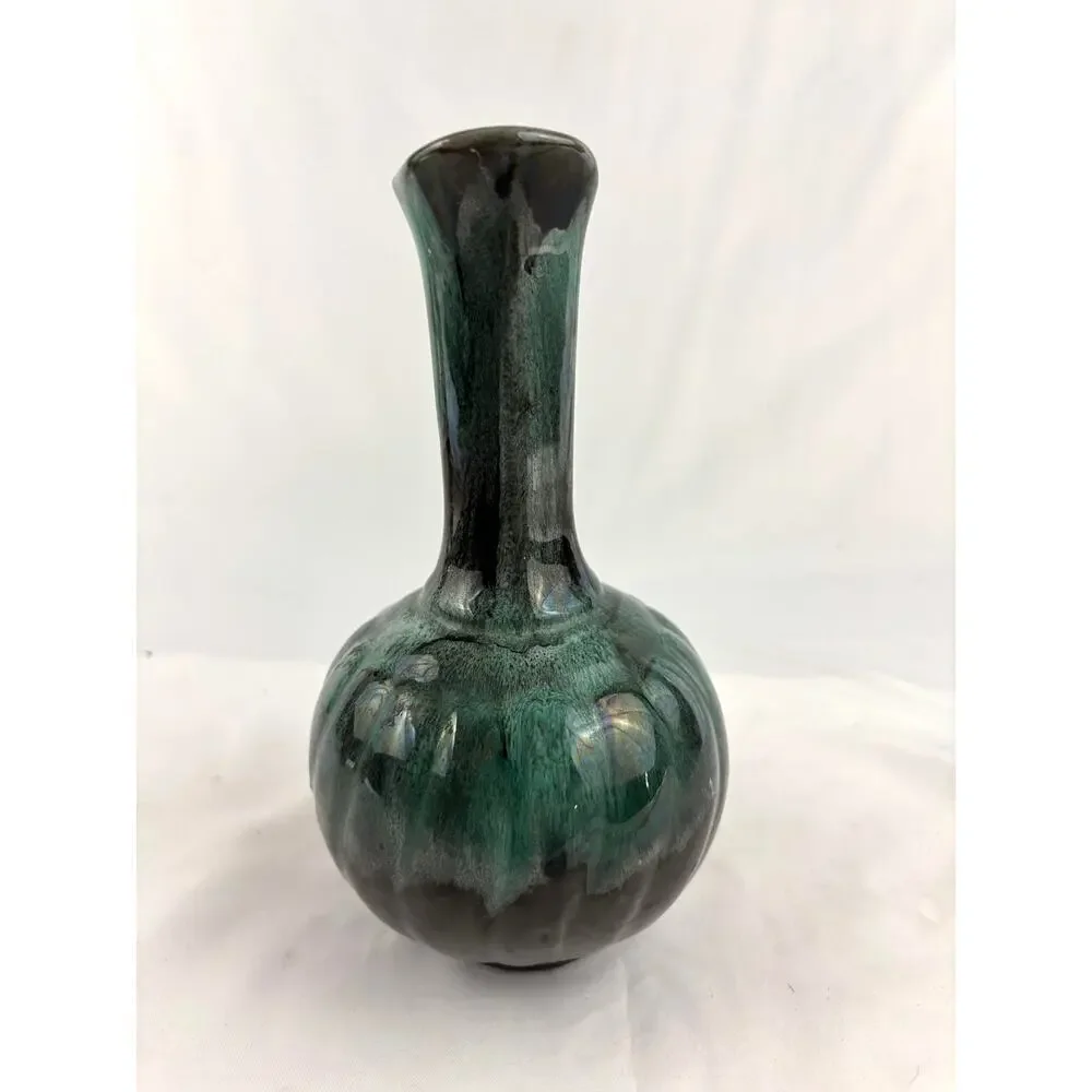 Vintage Blue Mountain Glazed Pottery Bud Table Vase‎ 8" Green Blue - Picture 12 of 15